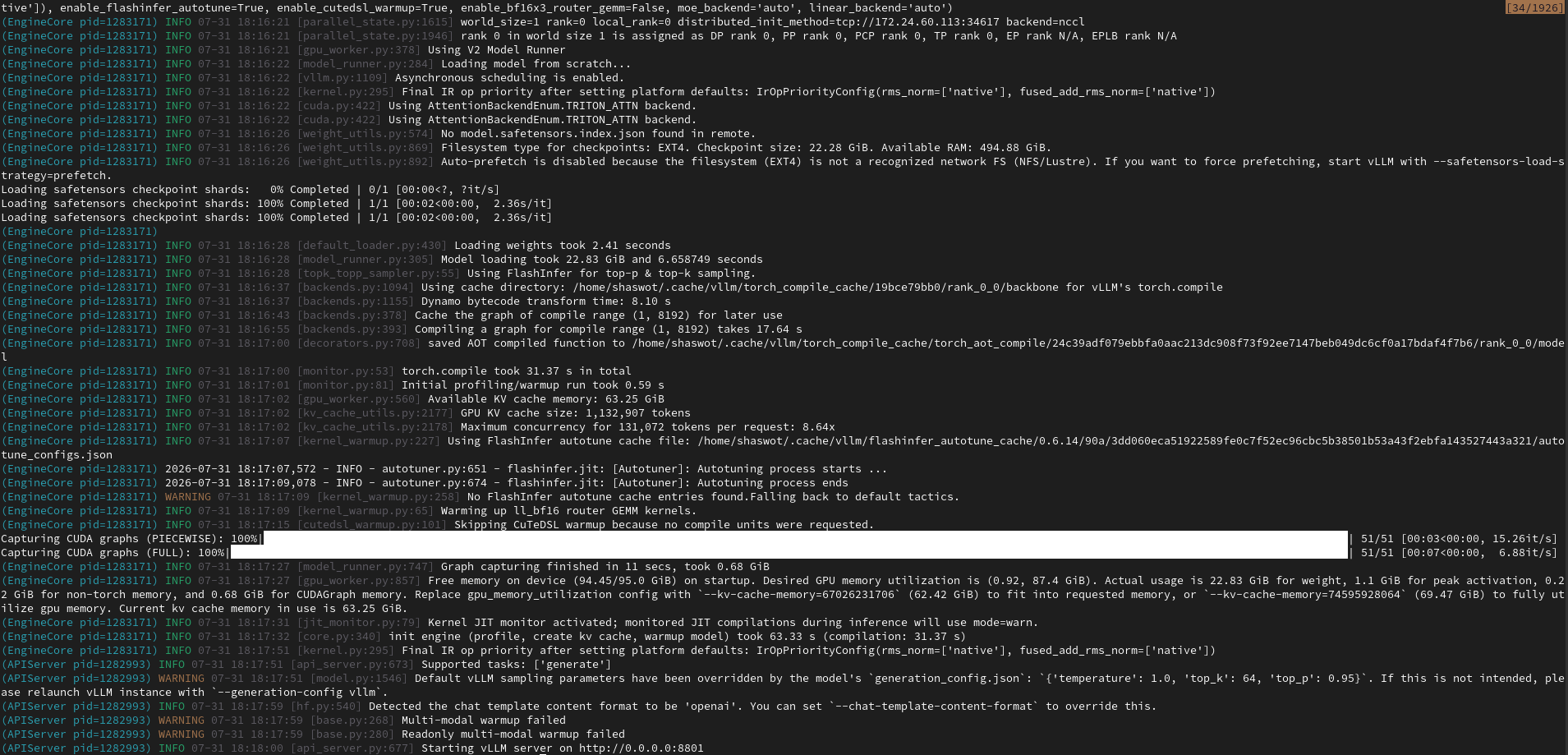 Terminal log of vLLM cold start on GH200 for Gemma 12B